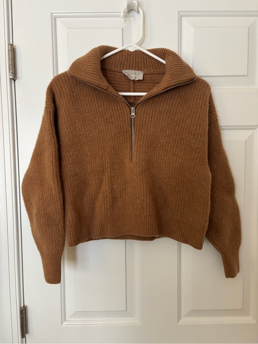 Everlane Felted Merino Wool Half-Zip Sweater Women M Camel Brown Ribbed Pullover